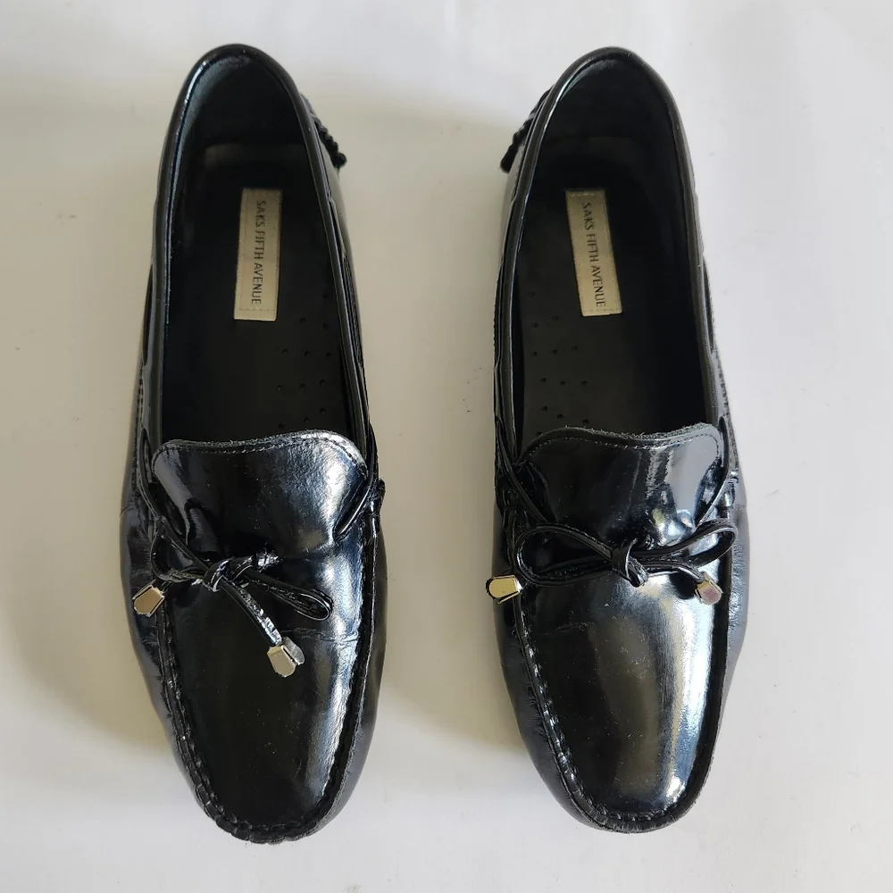 Saks Fifth Avenue Black Patent Leather Loafers